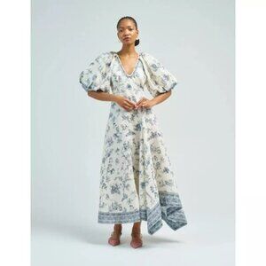 Alemais Blue and Cream Floral Midi Dress